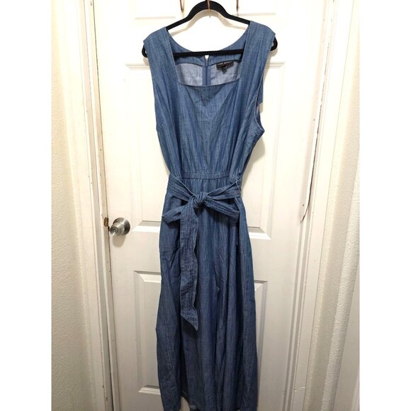 Lane Bryant Women's jumpsuit Chambray Sleeveless Elastic Tie Waist & Pockets Siz - Picture 2 of 12